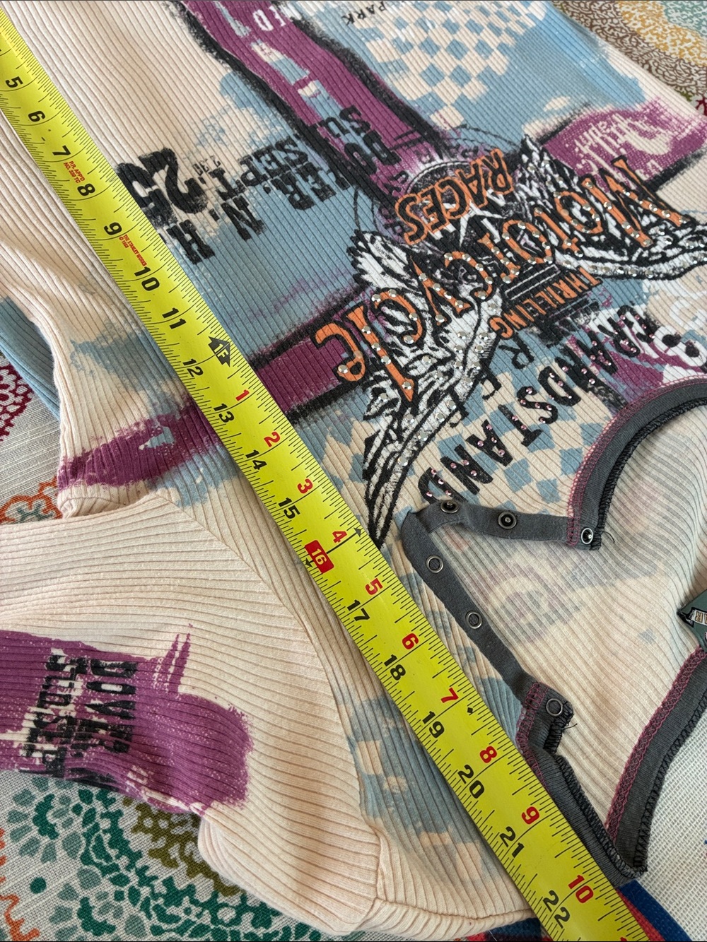 Vanilla Sugar Size Large  Cream Ribbed Motorcycle Graphic Top - Picture 12 of 13